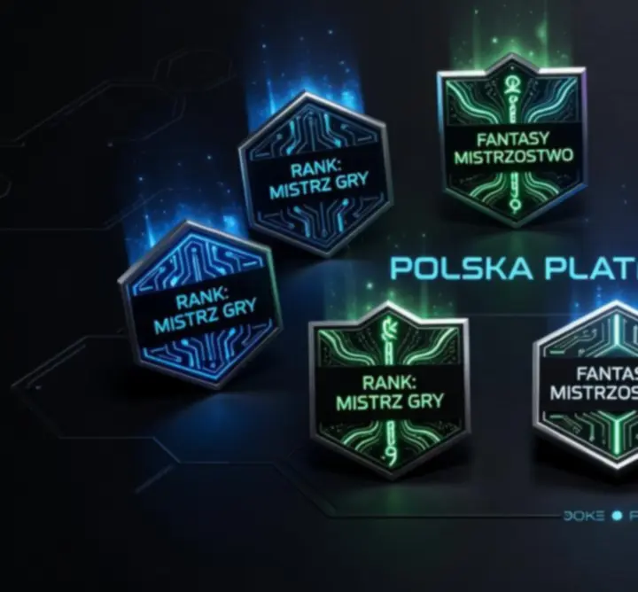 Neonowe odznaki i medale graczy na futurystycznym tle