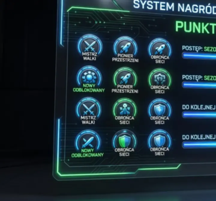 Futurystyczny, świecący panel systemu nagród gracza