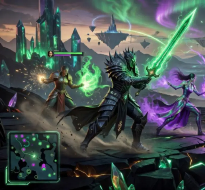 Epicka bitwa multiplayer w świecie fantasy z wojownikami, magami i smokiem
