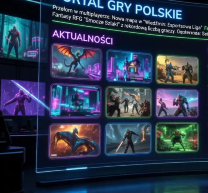 Panel newsów gamingowych na futurystycznym portalu
