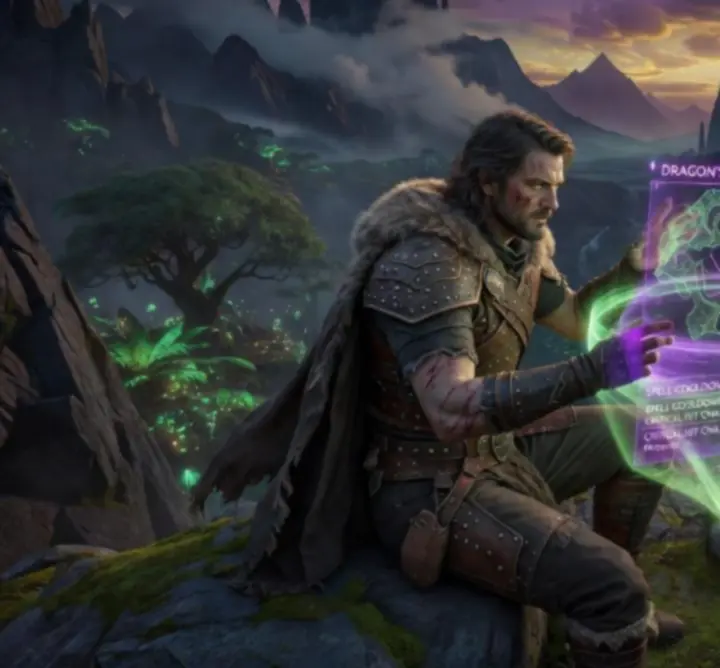 Ekran z mapą fantasy oraz panel taktyczny z poradami
